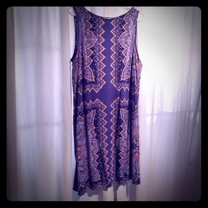 Deep purple patterned midi sleeveless dress